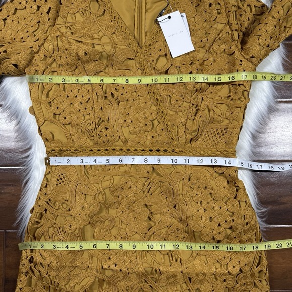 Adelyn Rae Women's Size Medium Mustard Tasha Crochet‎ Lace Dress - Picture 5 of 11